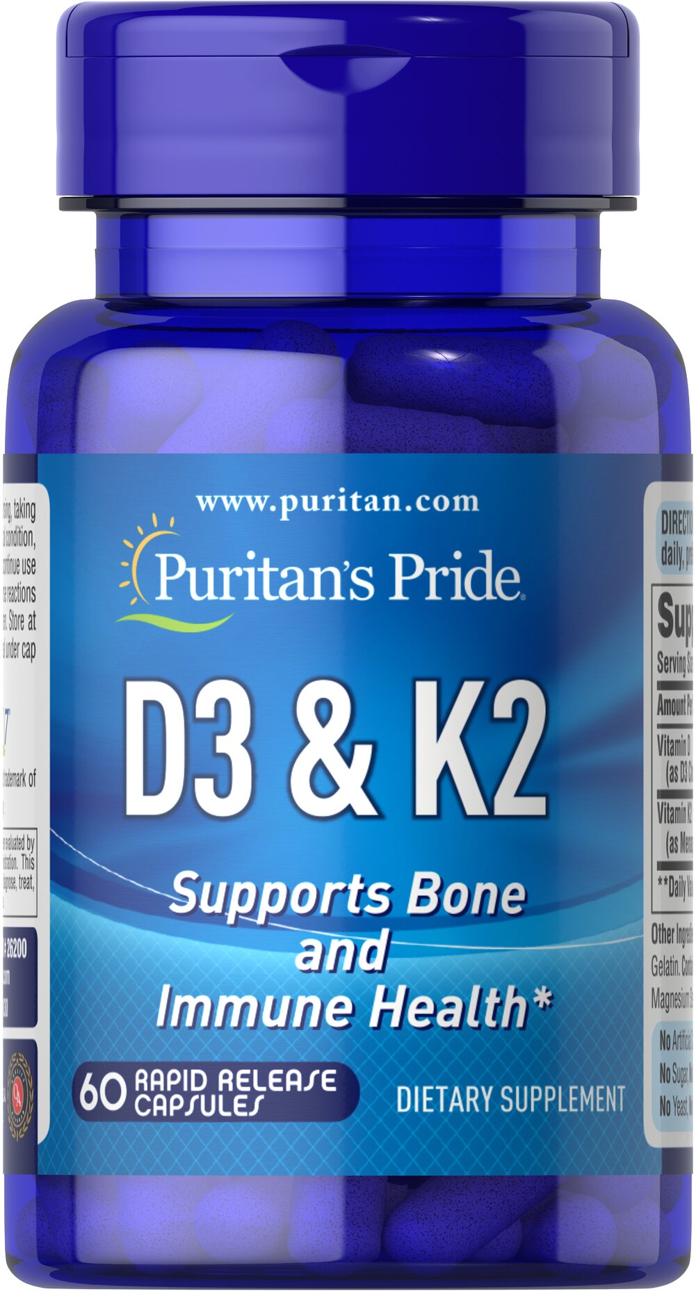 Vitamina D3 y K2 60 capsulas Puritans pride