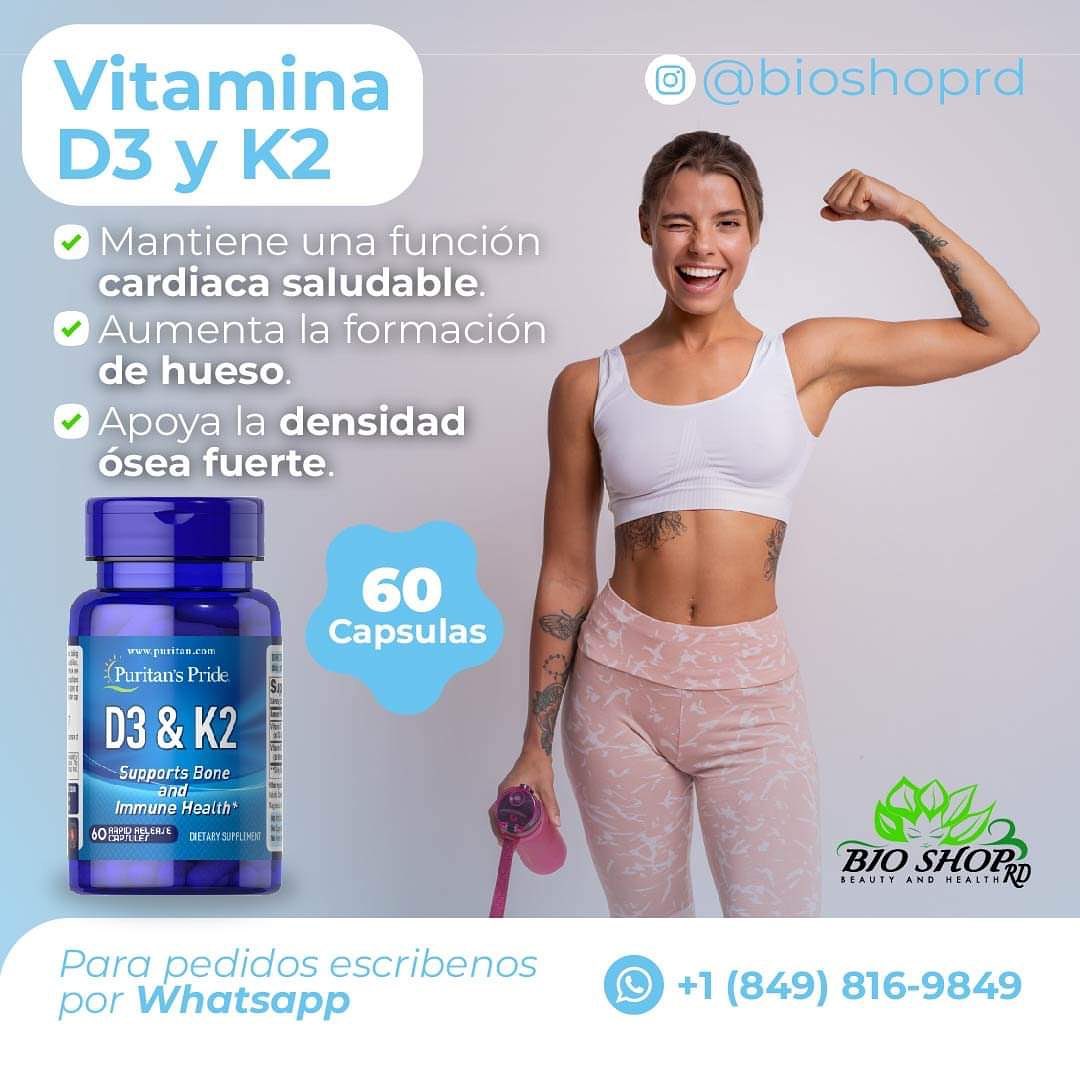 Vitamina D3 y K2 60 capsulas Puritans pride