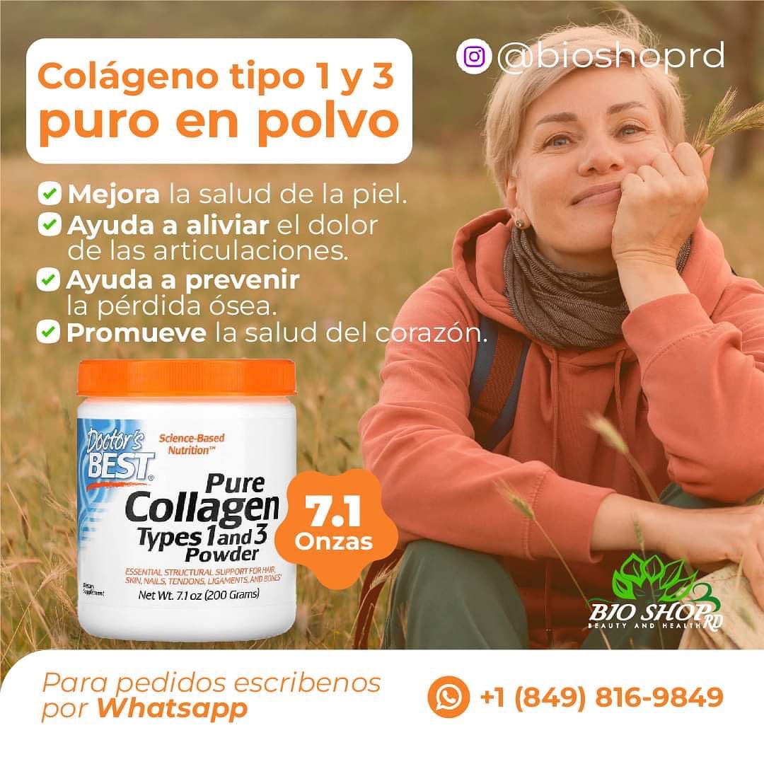 Doctor's Best Colágeno puro tipo 1 y 3, promueve la salud de la piel del cabello y las uñas, soporte para huesos y articulaciones, 7.1 onzas (paquete de 1)