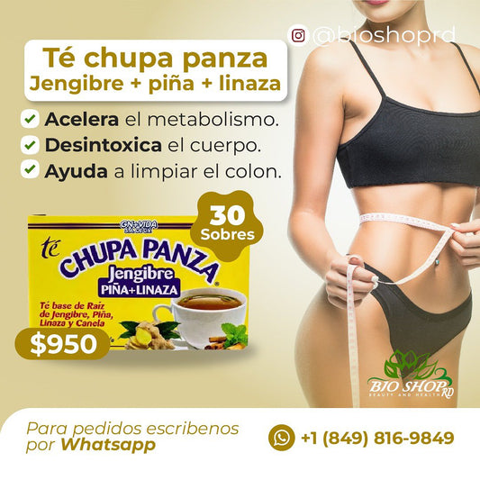 Té CHUPA PANZA - Té a base de raíz de jengibre, piña, linaza y canela (30 bolsas de té/0.10 oz cada una)