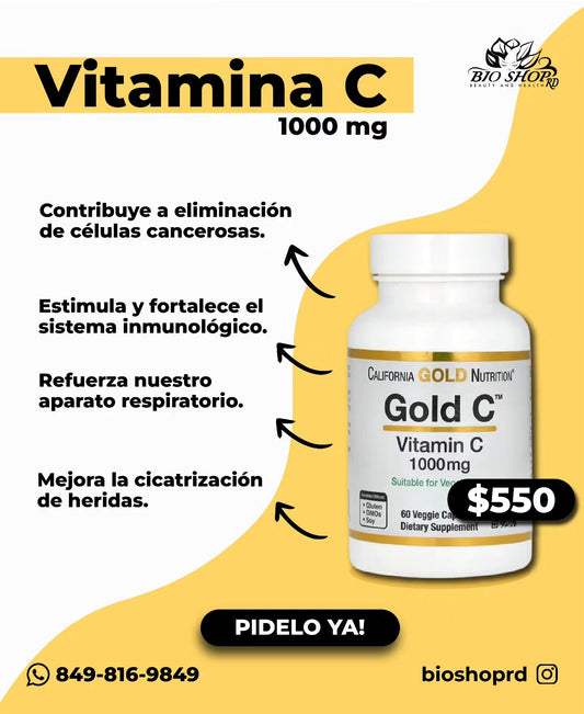 California Gold Nutrition Gold C, vitamina C de grado USP, 1,000 mg, 60 cápsulas vegetales