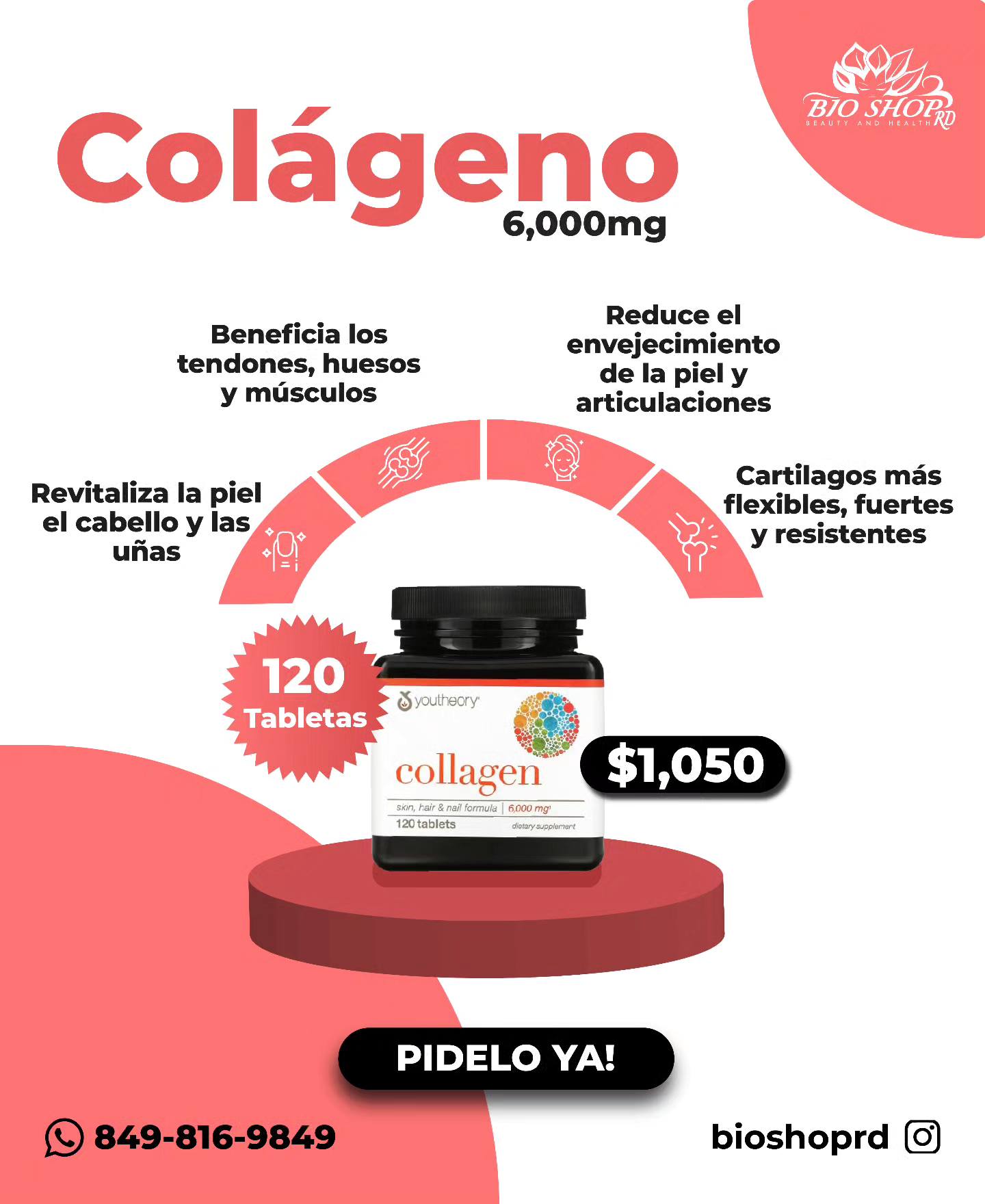 Youtheory, Colágeno, 6000 mg, 120 comprimidos (1000 mg por comprimido)