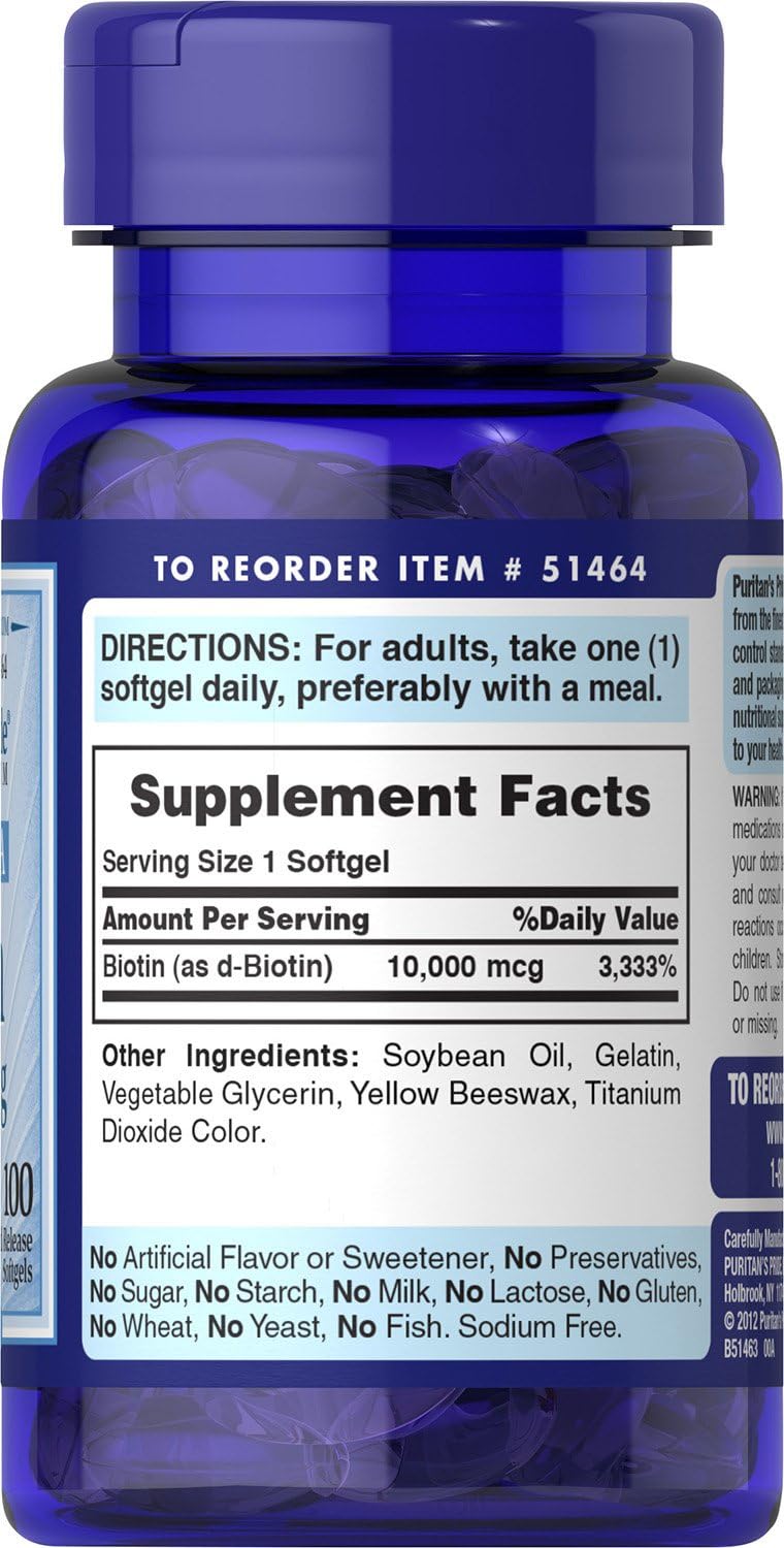 BIOTIN 10,000 mcg - 100 cápsulas  - PURITANS PRIDE