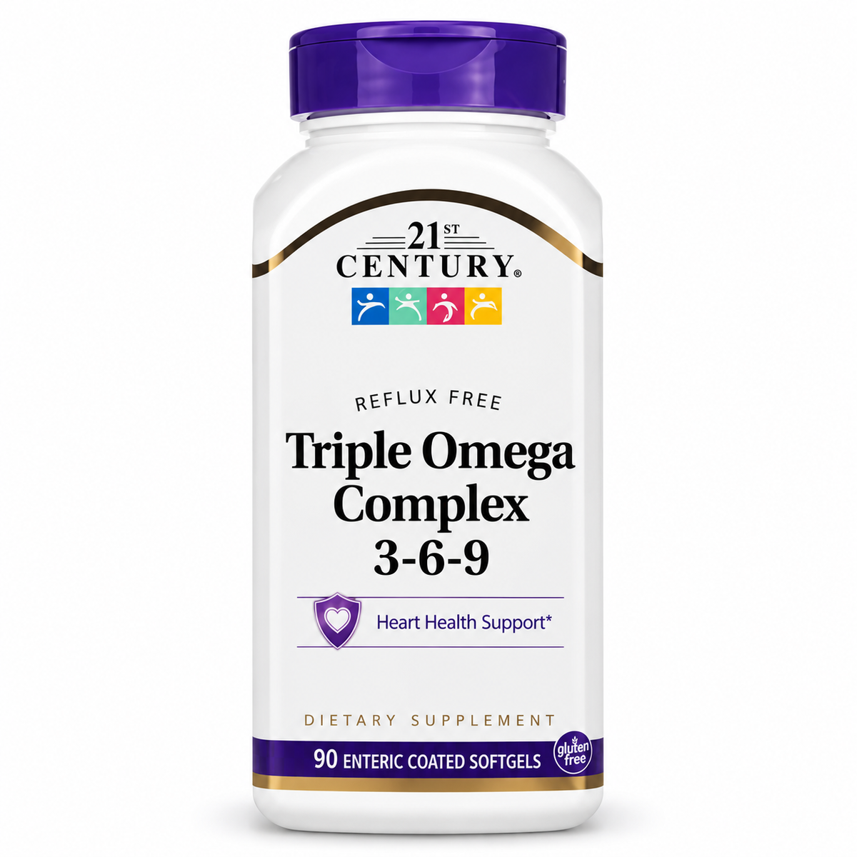 Triple Omega Complex 3-6-9, 90 cápsulas blandas de 21st Century — frasco sobre fondo blanco