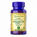 Vitamina D3 125 mcg (5000 UI), 100 cápsulas blandas de Puritan's Pride — frasco sobre fondo blanco