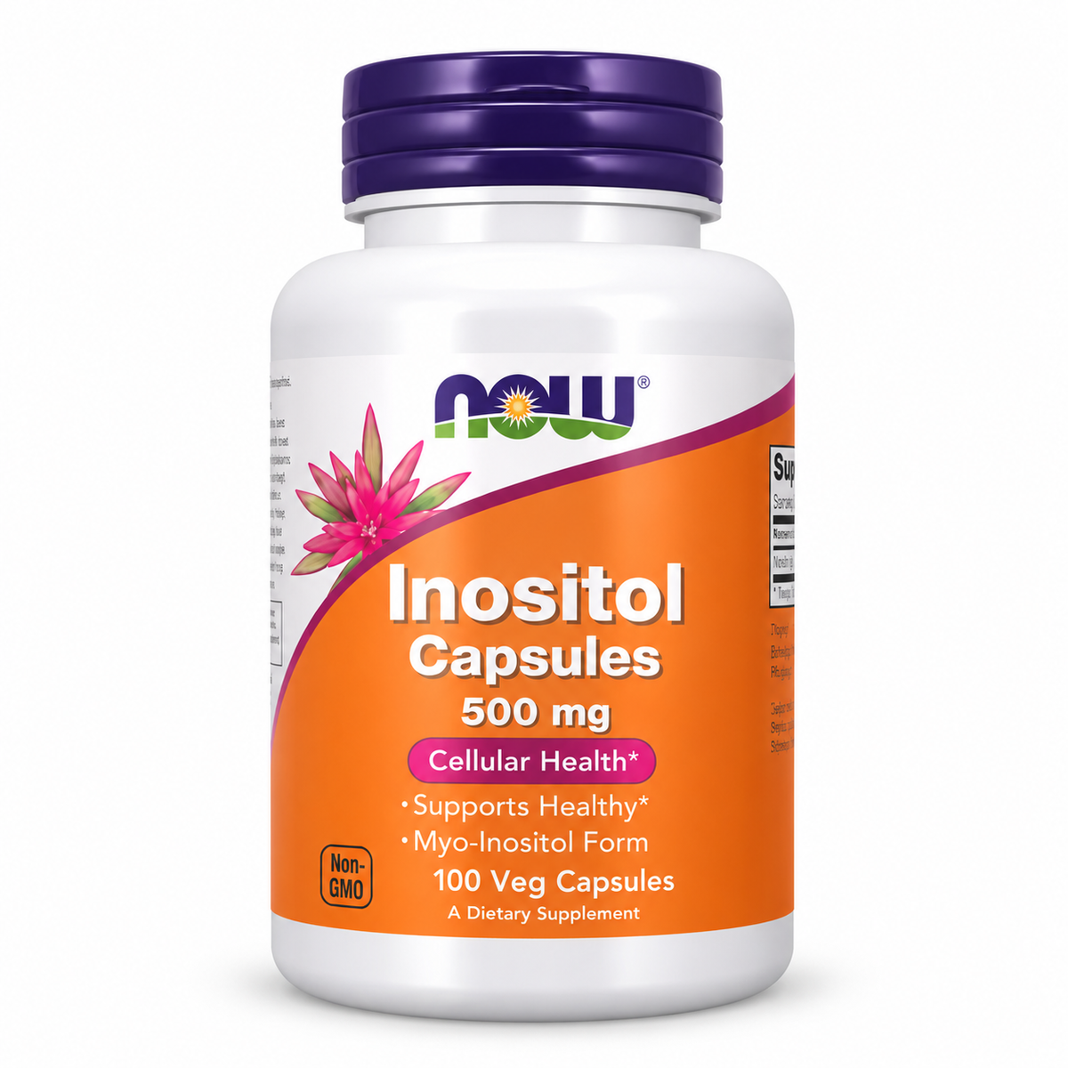 Inositol 500 mg, 100 cápsulas vegetales de NOW Foods — frasco sobre fondo blanco
