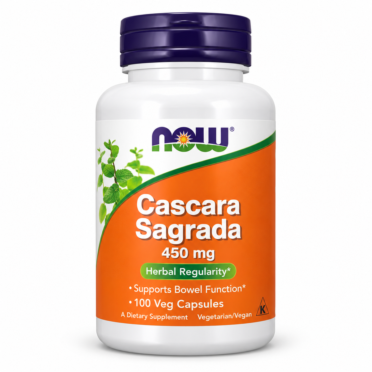 Cáscara sagrada 450 mg, 100 cápsulas de NOW Foods — frasco sobre fondo blanco