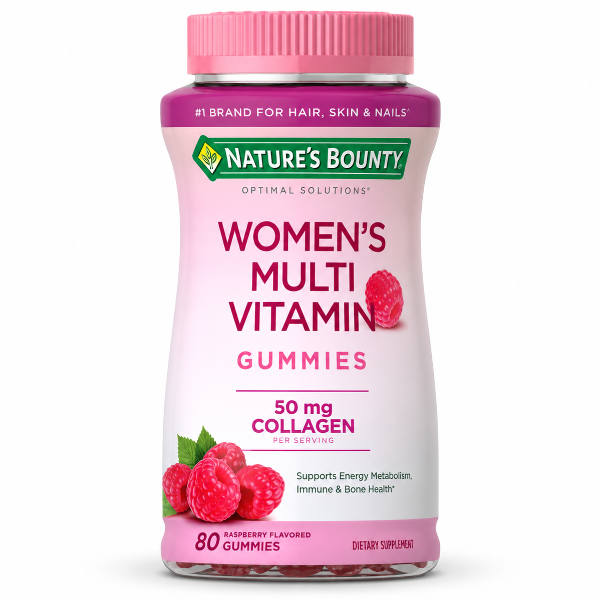 Multivitamínico para mujer, 80 gomitas de Nature's Bounty — frasco sobre fondo blanco